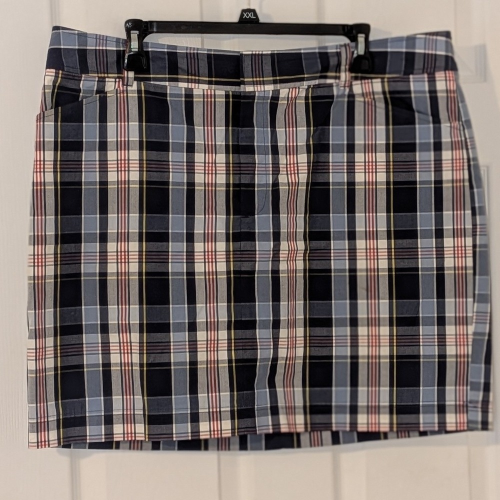 Chaps Womens Size 16 Blue‎ Plaid Cotton Mini Skirt Preppy Pockets Cotton NWOT